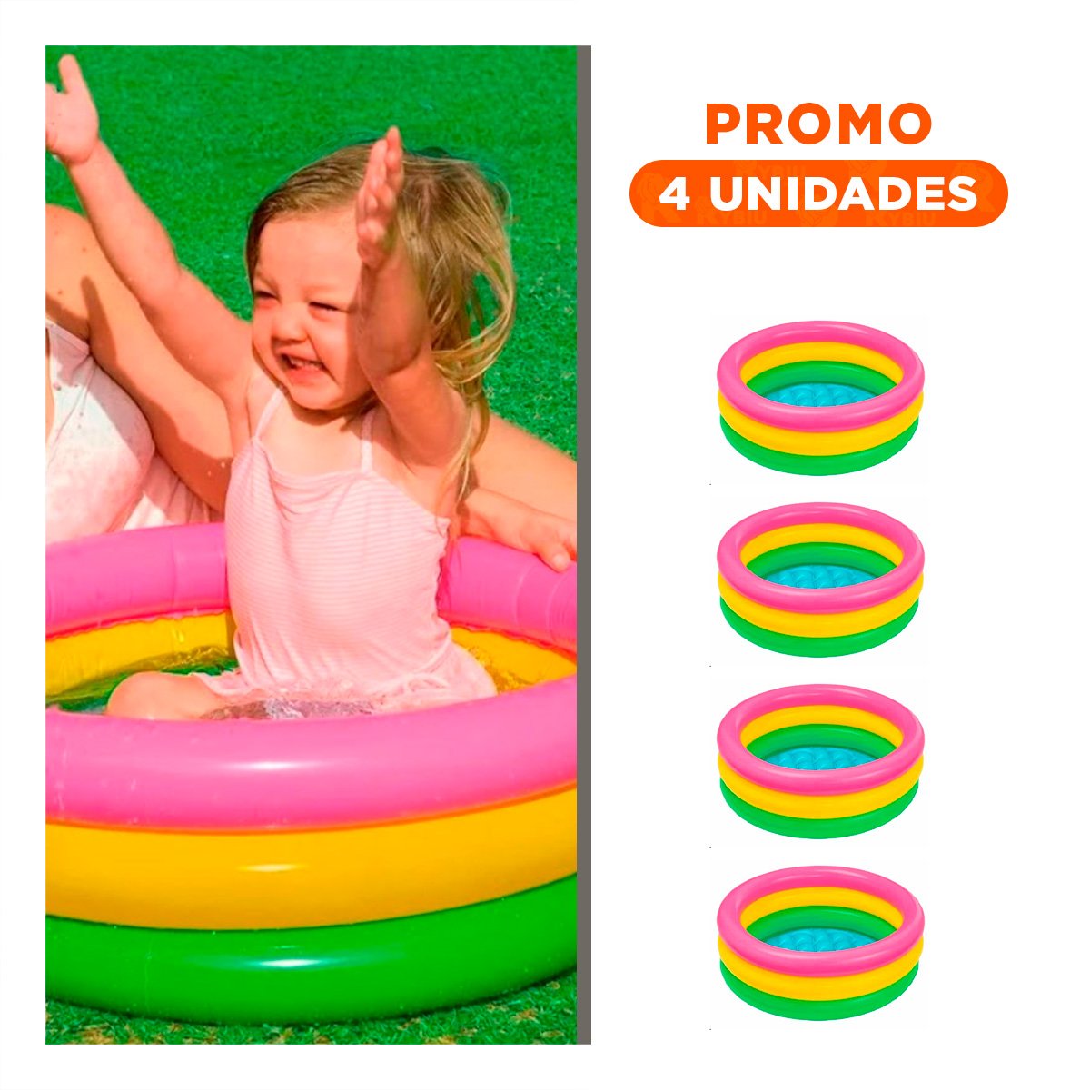 PACK4 ZONA DE AGUA CIRCULAR ARCOIRIS 61 X 22 CM PARA USO INFANTIL DIARIO Y+REGALO STICKER - 1