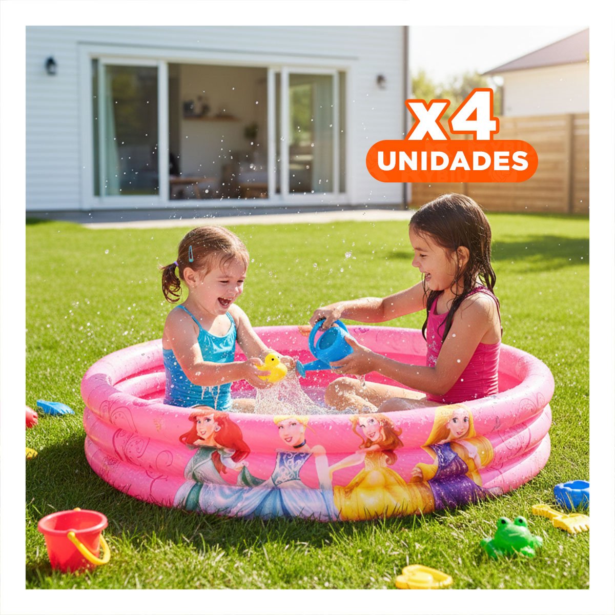 PACK4 TINA PRINCESA INFLABLE PARA CASA Y PATIO CON AGUA Y JUEGO FAMILIAR - 1