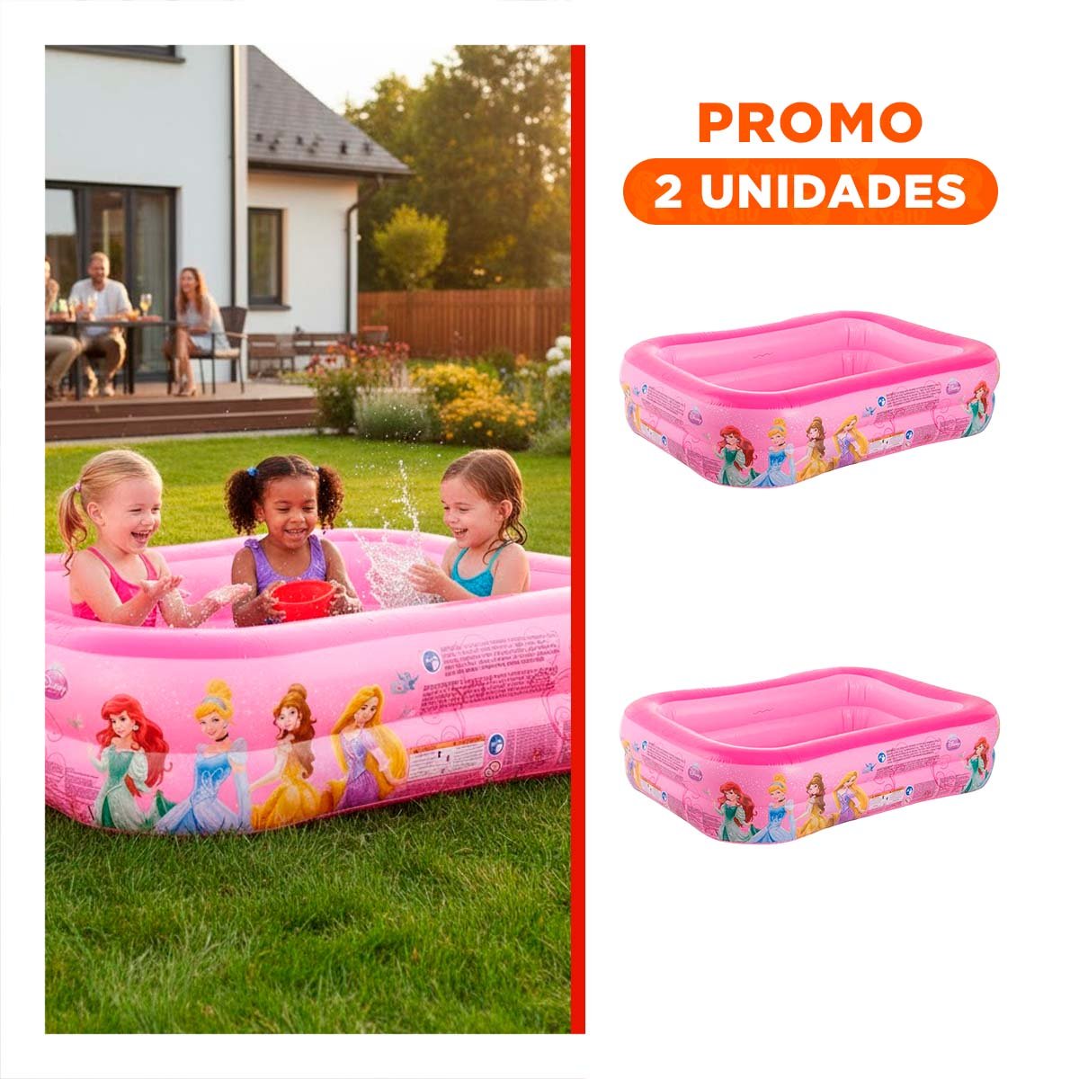 PACK2 PISCINA INFLABLE PRINCESA PARA JARDIN HOGAR CON ESPACIO DE JUEGO ACUATICO - 1