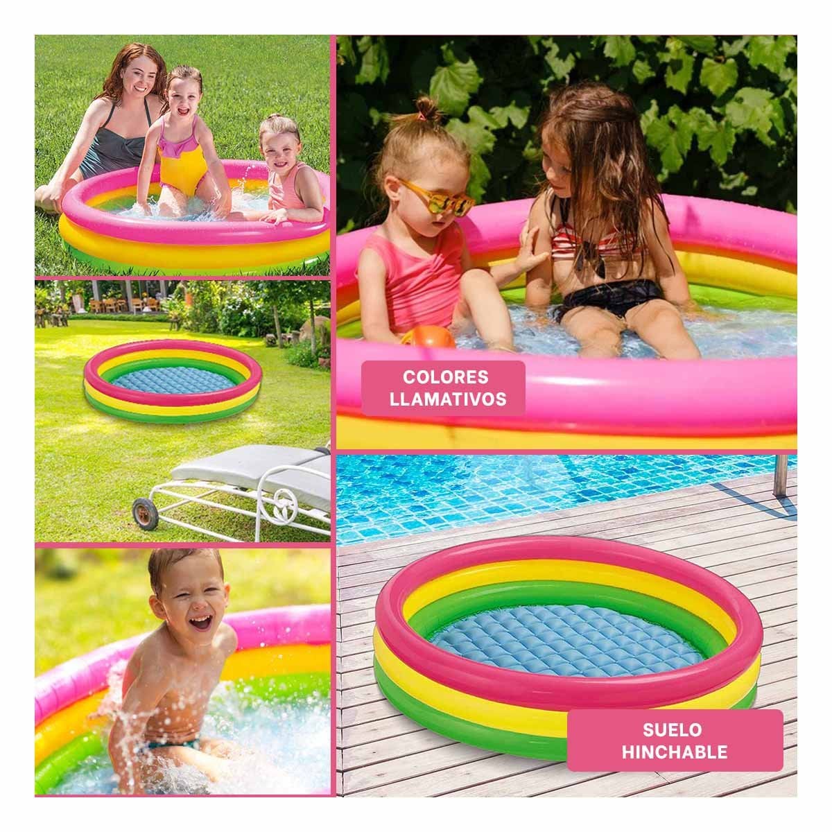 PACK6 ZONA DE JUEGOS ARCOIRIS INFLABLE INFANTIL 114 X 25 CM PARA VERANO Y+PAPEL REGALO - 3