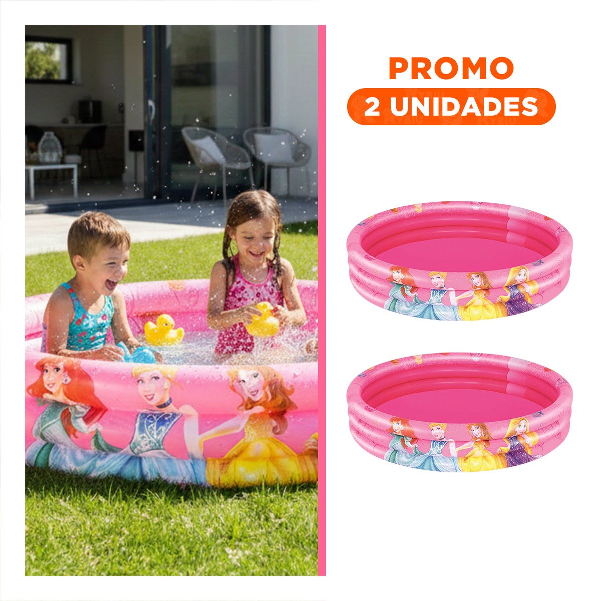 PACK2 PILETA PRINCESA INFLABLE PARA HOGAR Y PATIO CON JUEGO Y ESTILO VERANO - 1