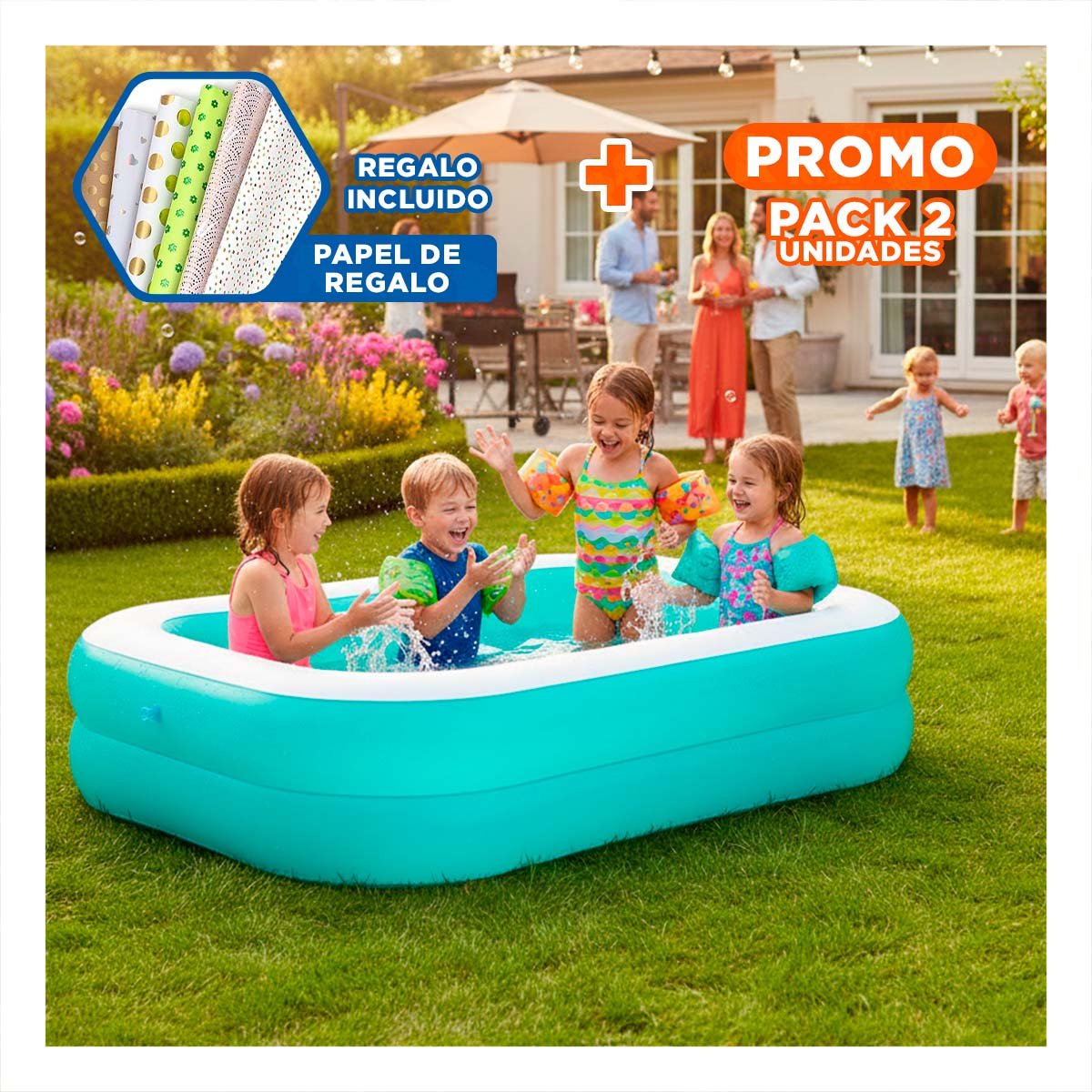PACK2 SUPERFICIE INFLABLE PARA AGUA EN CASA CON BORDES SUAVES Y RESISTENTES Y+PAPEL REGALO - 1