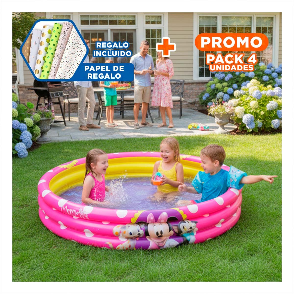 PACK4 PILETA INFLABLE DE USO INFANTIL PARA DIVERSION FAMILIAR EN EL HOGAR Y+PAPEL REGALO - 1