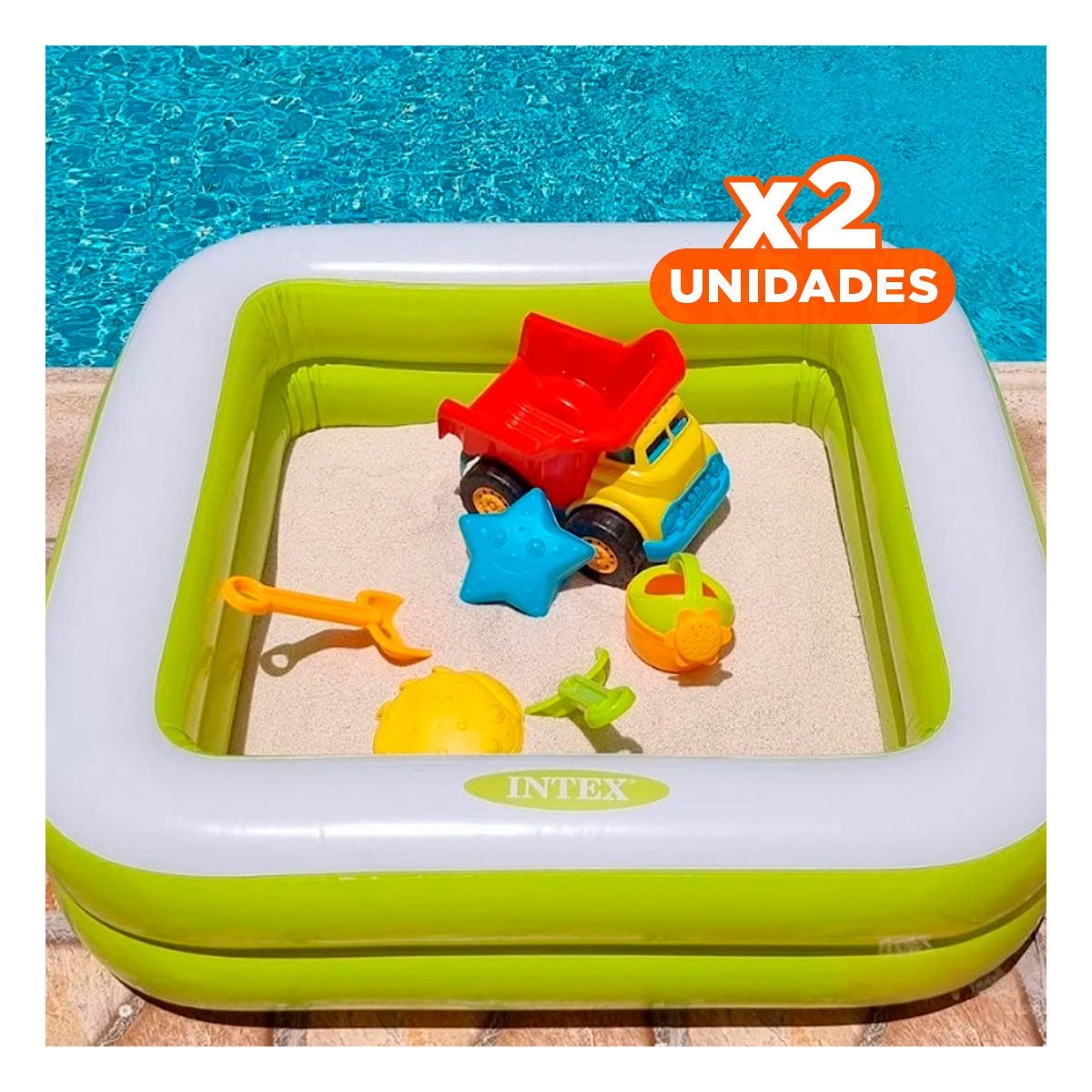 PACK2 PISCINETA CUADRADA ACOLCHADA 85X85X23CM VERDE PARA USO FAMILIAR Y+REGALO STICKER - 1