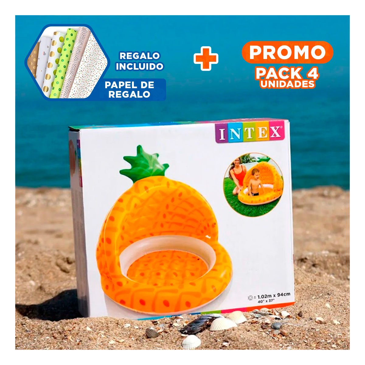 PACK4 ZONA DE AGUA BEBE PINA 1,02 X 94 CM INFLABLE PARA JUEGOS REFRESCANTES Y+PAPEL REGALO - 1