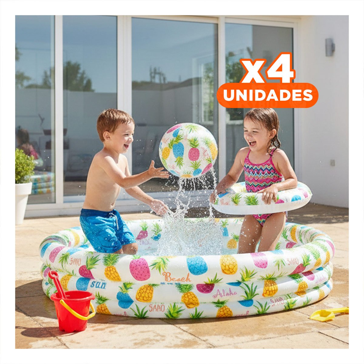 PACK4 CHAPOTEADERO INFLABLE TROPICAL PARA CASA CON ESTILO FESTIVO Y PELOTA RECREATIVA - 1