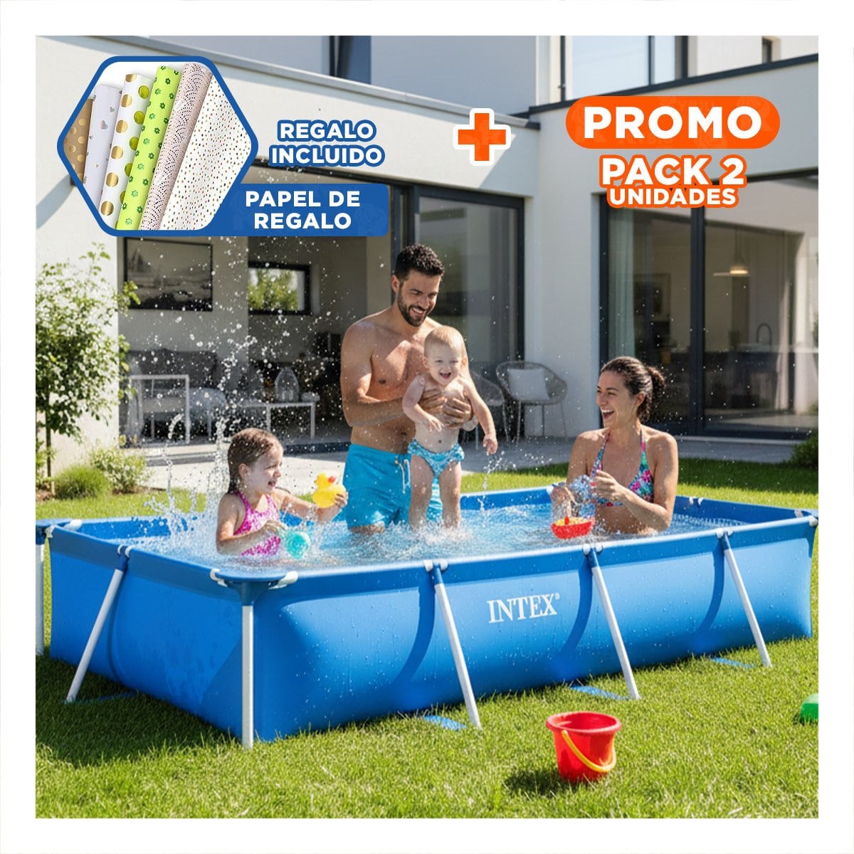 PACK2 TANQUE RECREATIVO RECTANGULAR PARANTE AMPLIO 220X150X60 CM EXTERIOR Y+PAPEL REGALO - 1