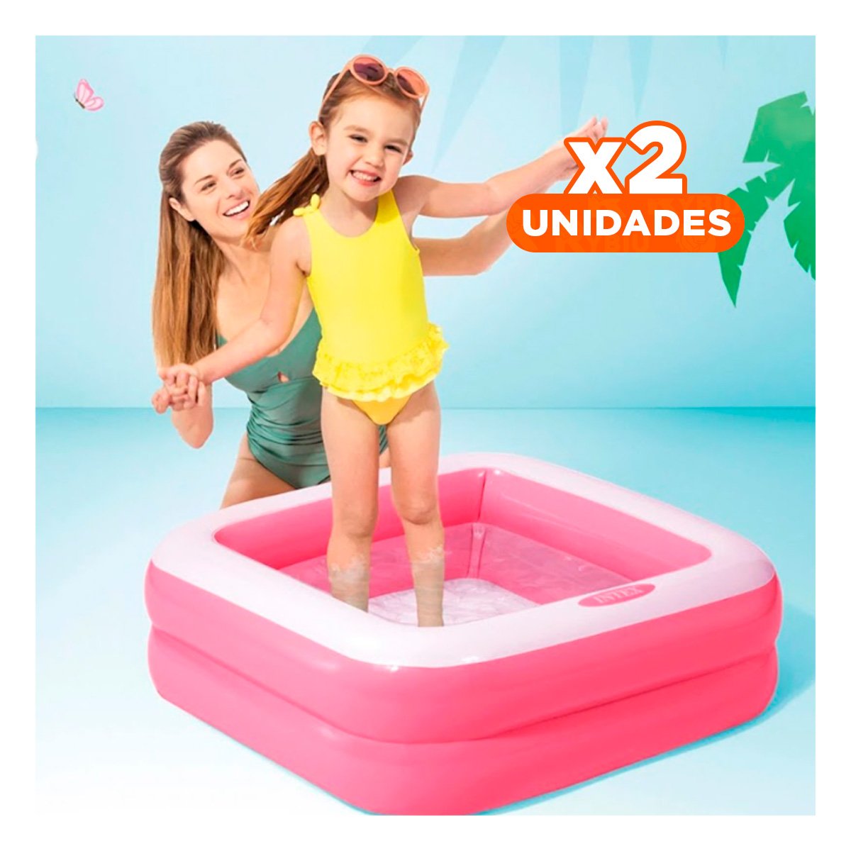 PACK2 CHAPOTEADERO INFLABLE ACOLCHADO 85X85X23CM ROSADO PARA JUEGOS EN CASA Y+REGALO STICKER - 1