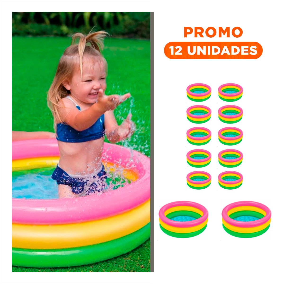 PACK12 PISCINA INFANTIL ARCOIRIS 61 X 22 CM PARA CENTRO DE AGUA FAMILIAR Y+REGALO STICKER - 1