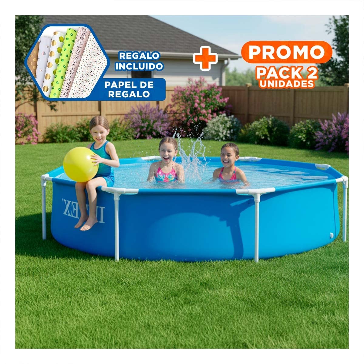 PACK2 PISCINA REDONDA PARA USO EN CASA 244 X 51 CM Y+PAPEL REGALO - 1