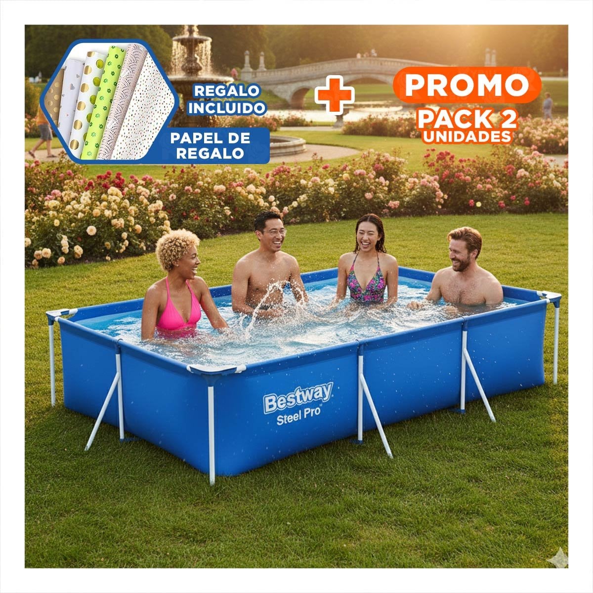 PACK2 TANQUE RECREATIVO RECTANGULAR AMPLIO 259X170X61CM EXTERIOR Y+PAPEL REGALO - 1