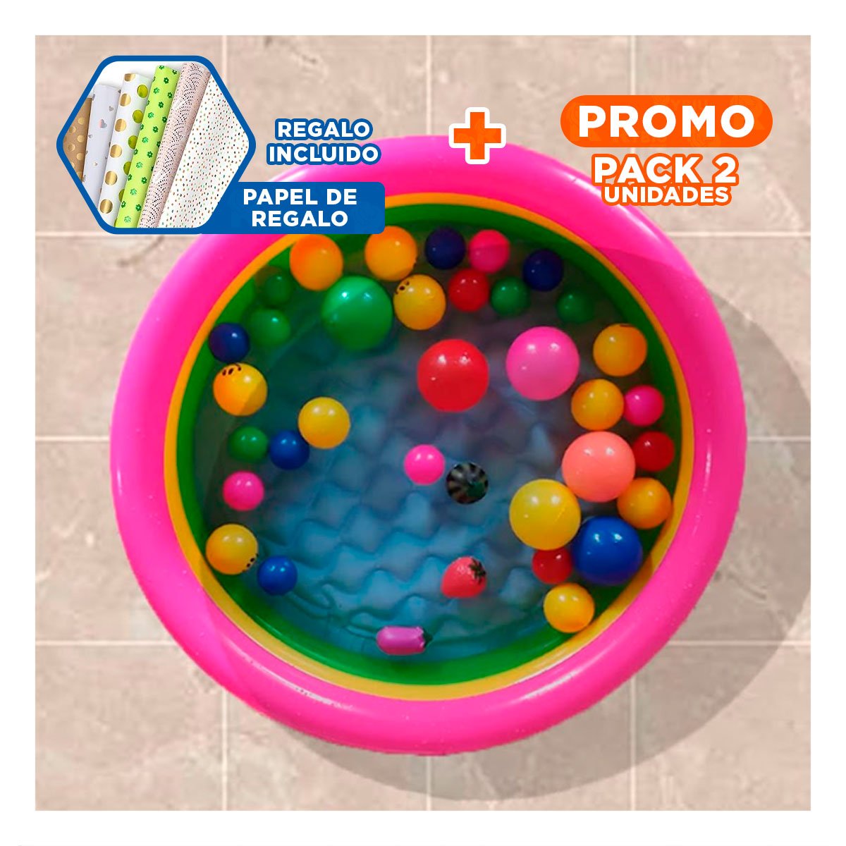 PACK2 AREA DE JUEGOS ARCOIRIS INFLABLE INFANTIL 86 X 25 CM PARA HOGAR Y+PAPEL REGALO - 1