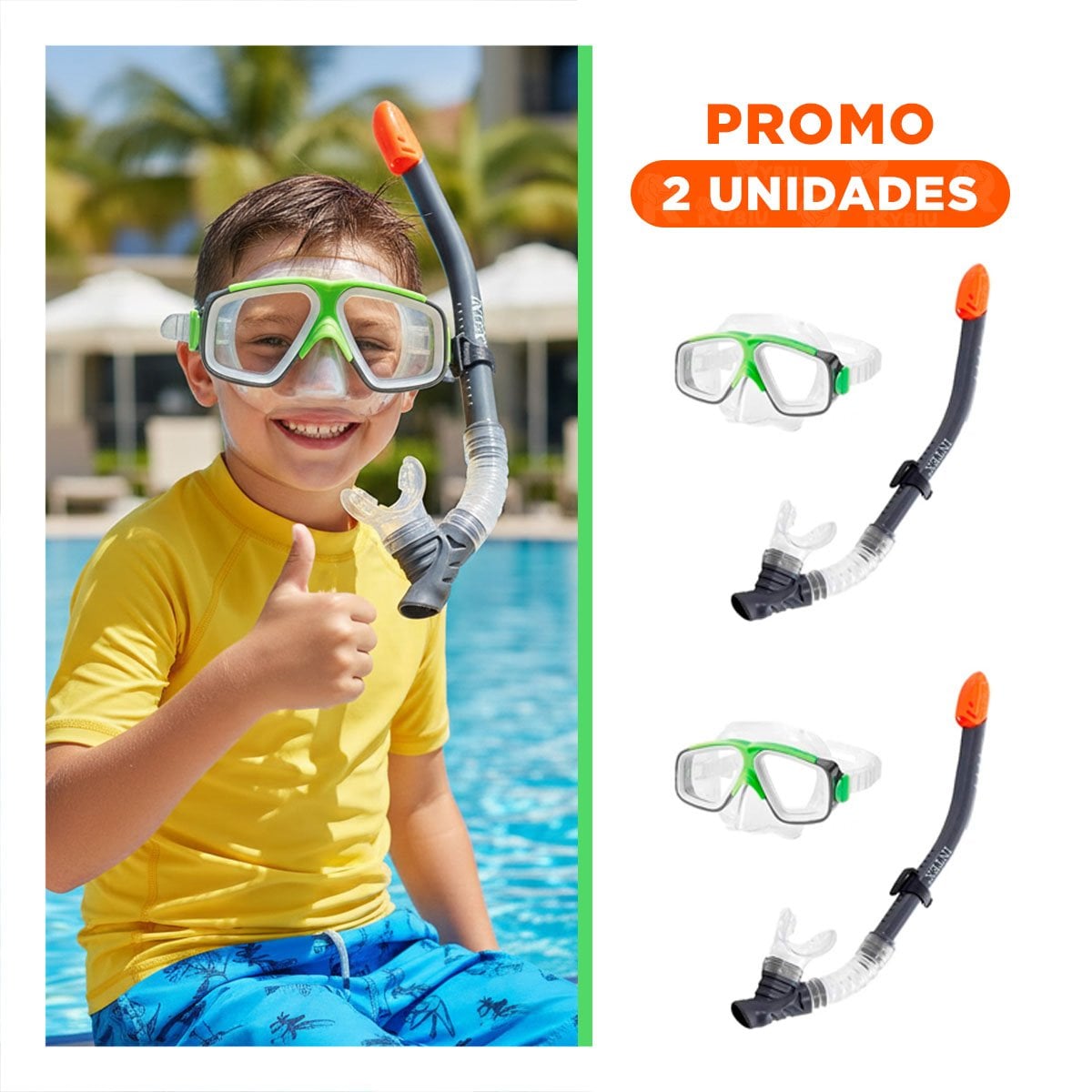 PACK2 ELEMENTO DEPORTIVO DE NATACION 02 BLANCO VERDE PARA PRACTICA ACUATICA - 1
