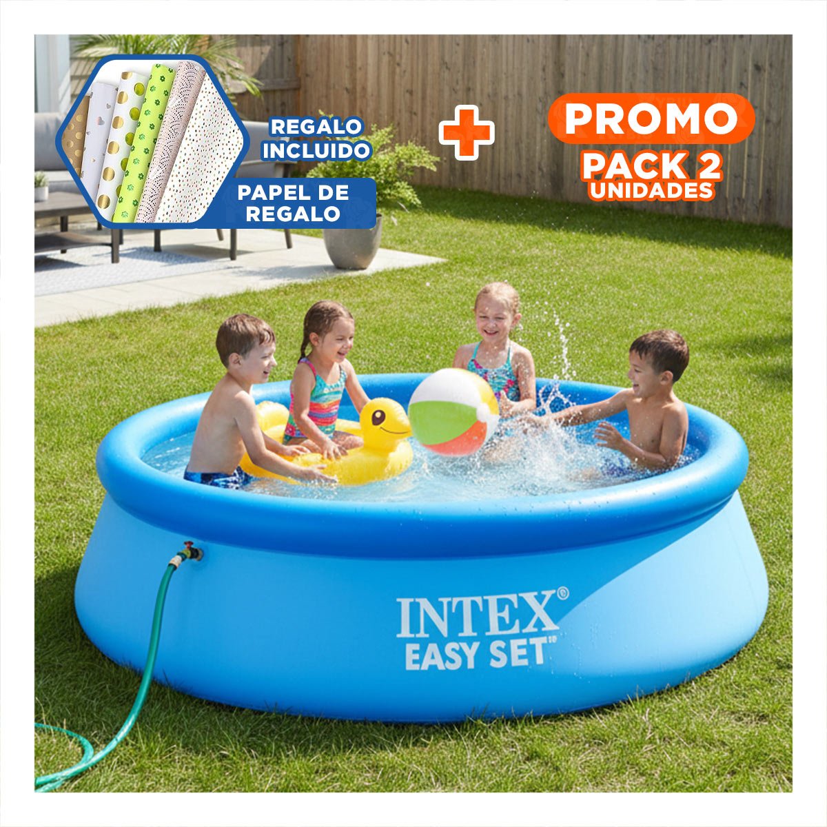 PACK2 ZONA HOGAR INFLABLE REDONDA CON BORDE SUAVE PARA EXTERIOR Y+PAPEL REGALO - 1