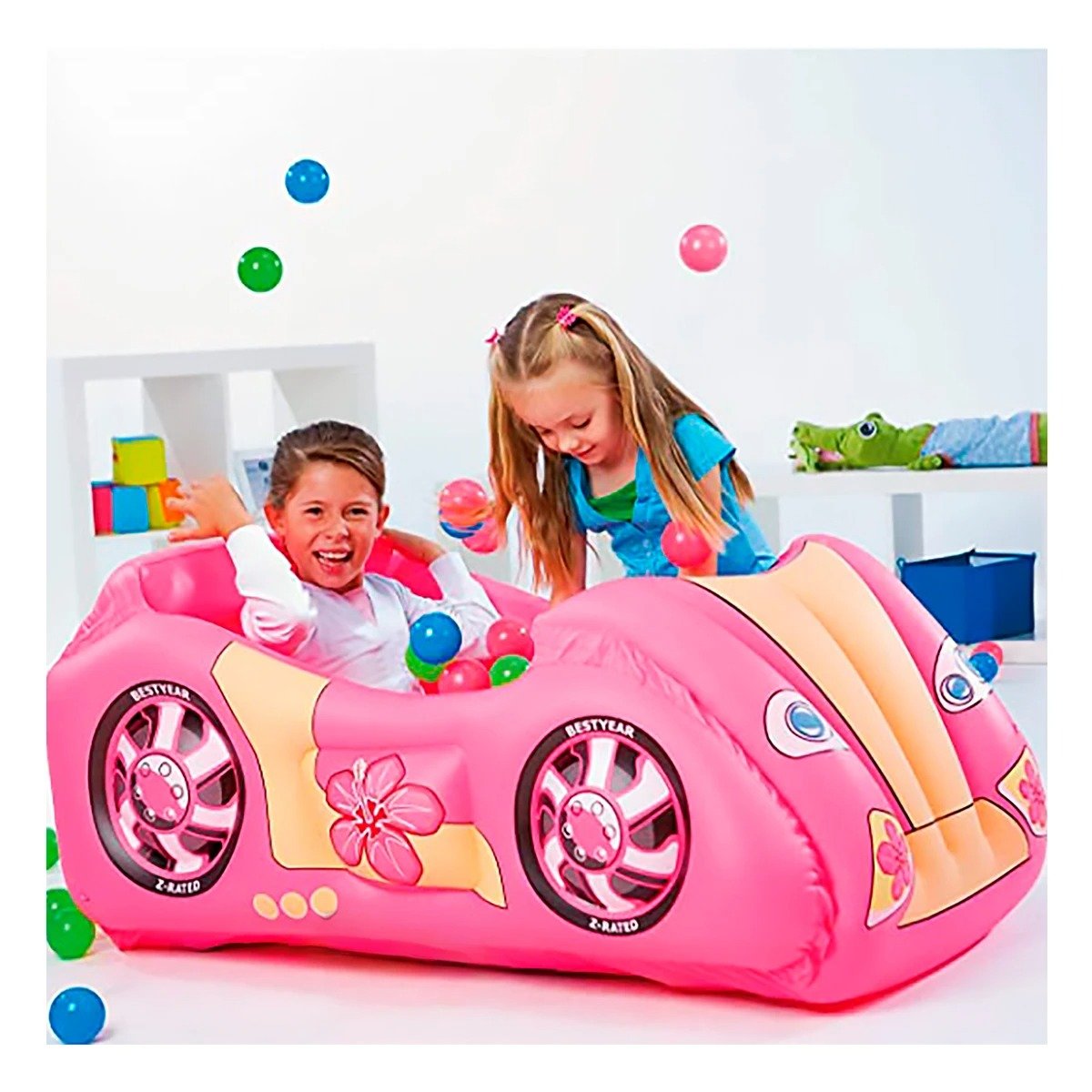 PACK2 CENTRO DE BOLAS 119X79X51 CM HINCHABLE INFANTIL COCHE DE CARRERA Y+REGALO STICKER - 3