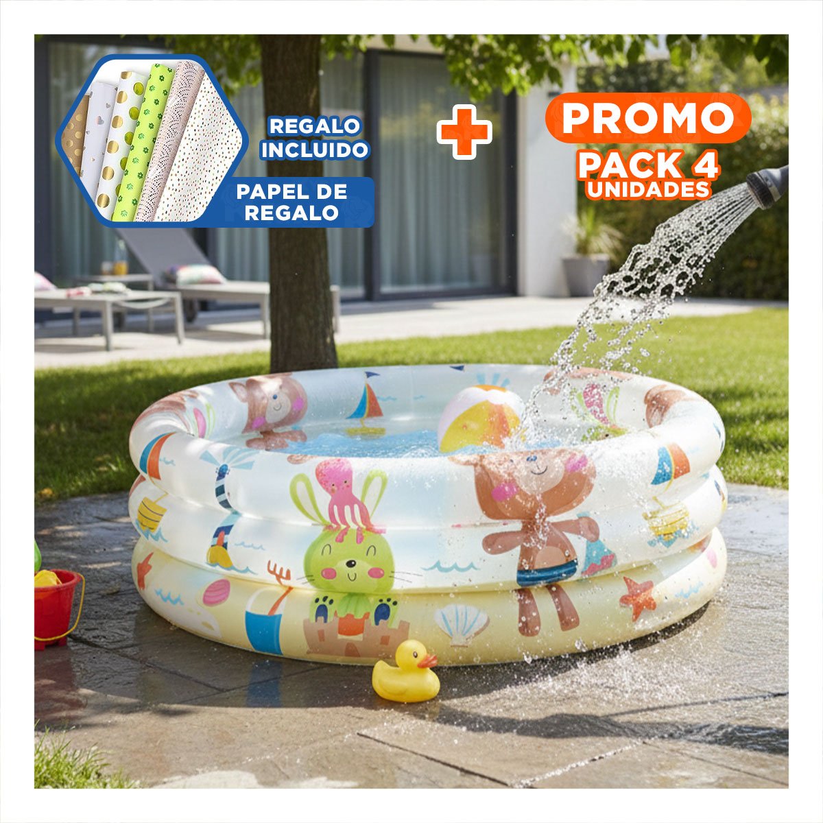PACK4 ZONA RECREATIVA INFLABLE CON DISENO DE OSITOS Y+PAPEL REGALO - 1