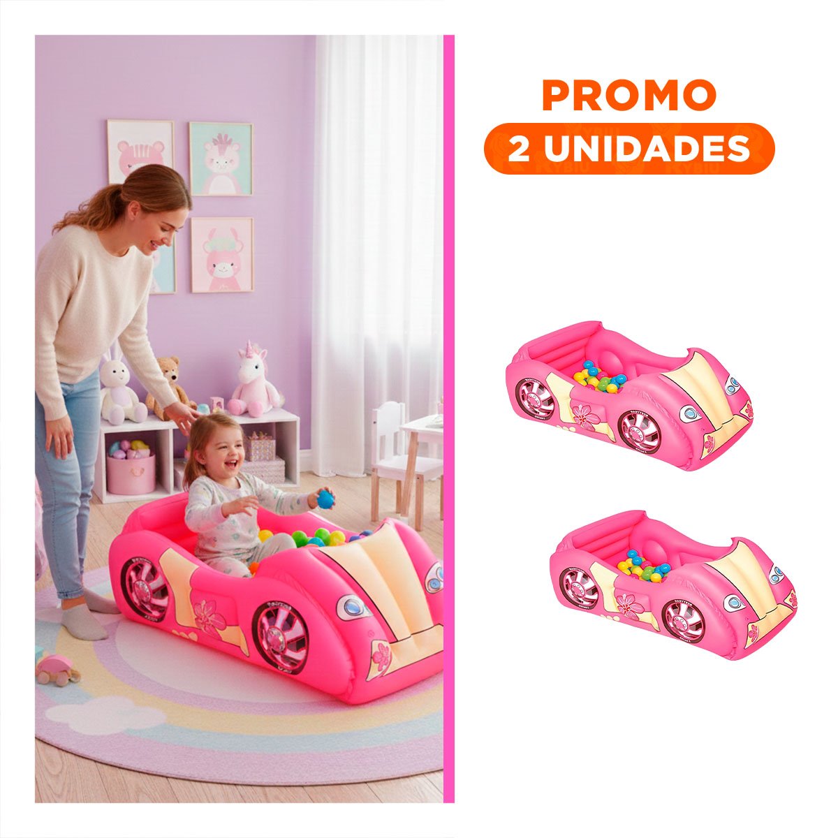 PACK2 PILETA DE BOLAS 119X79X51 CM HINCHABLE INFANTIL COCHE DE CARRERA NINOS - 1