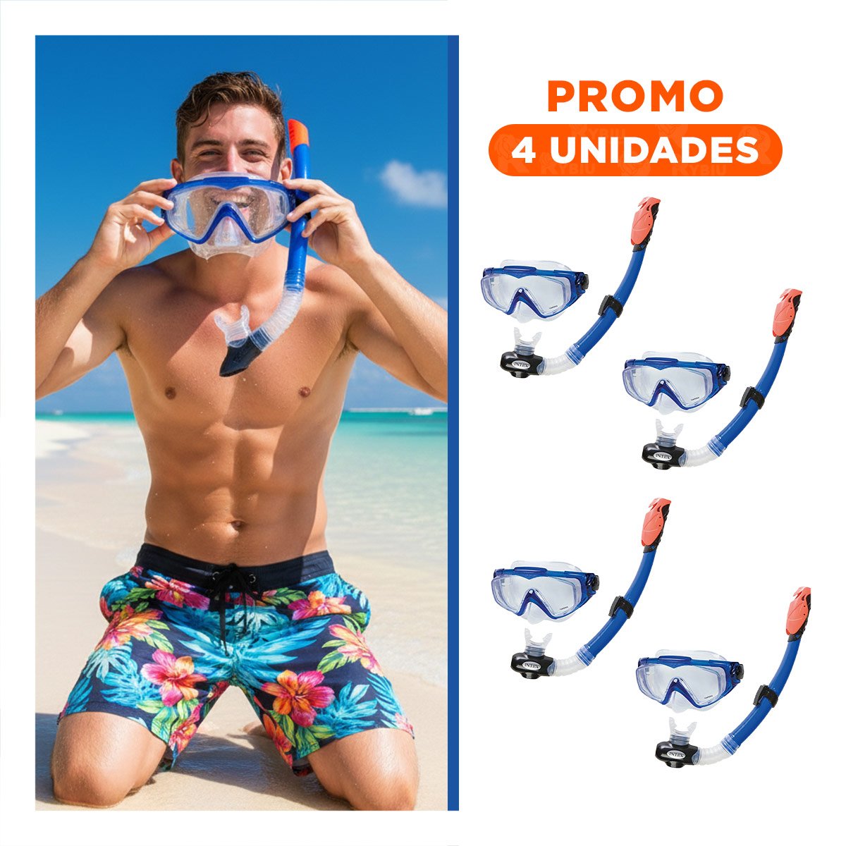 PACK4 KIT PARA BUCEO DE 2 PZ AZUL PARA EXPERIENCIA ACUATICA COMODA Y+REGALO STICKER - 1