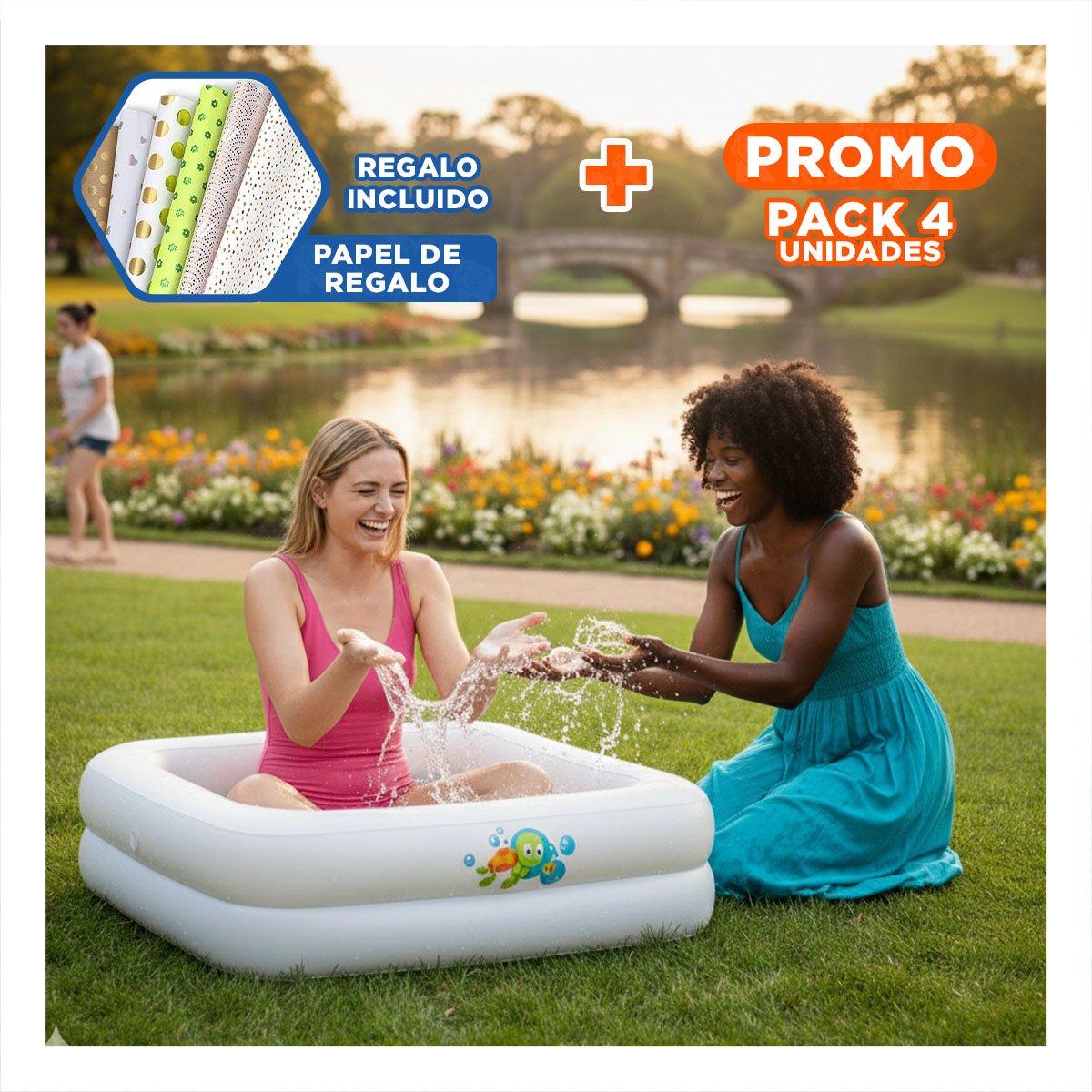 PACK4 ZONA DE AGUA 86X86X25 CM COMPACTA PARA JUEGOS ACUATICOS EN CASA Y+PAPEL REGALO - 1