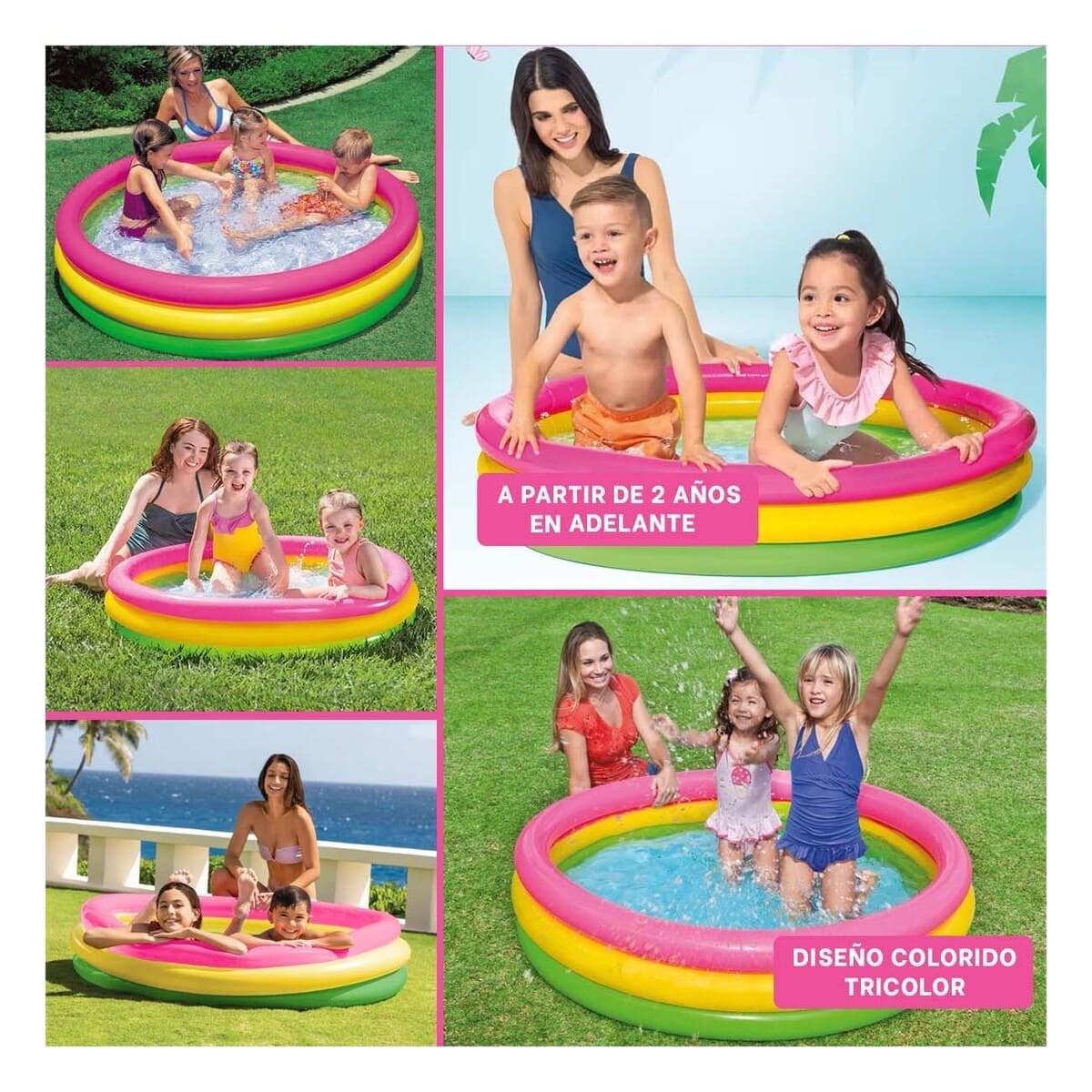 PACK6 ZONA DE JUEGOS ARCOIRIS INFLABLE INFANTIL 147 X 33 CM PARA VERANO Y+PAPEL REGALO - 3