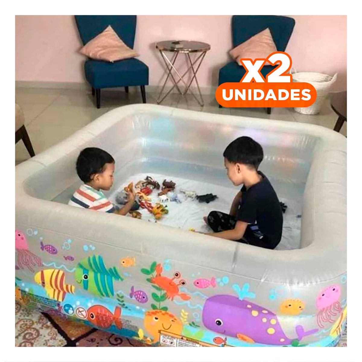 PACK2 PILETA CUADRADA PARA NINOS 159 X 159 X 50 CM CON ESPACIO AMPLIO Y+REGALO STICKER - 1
