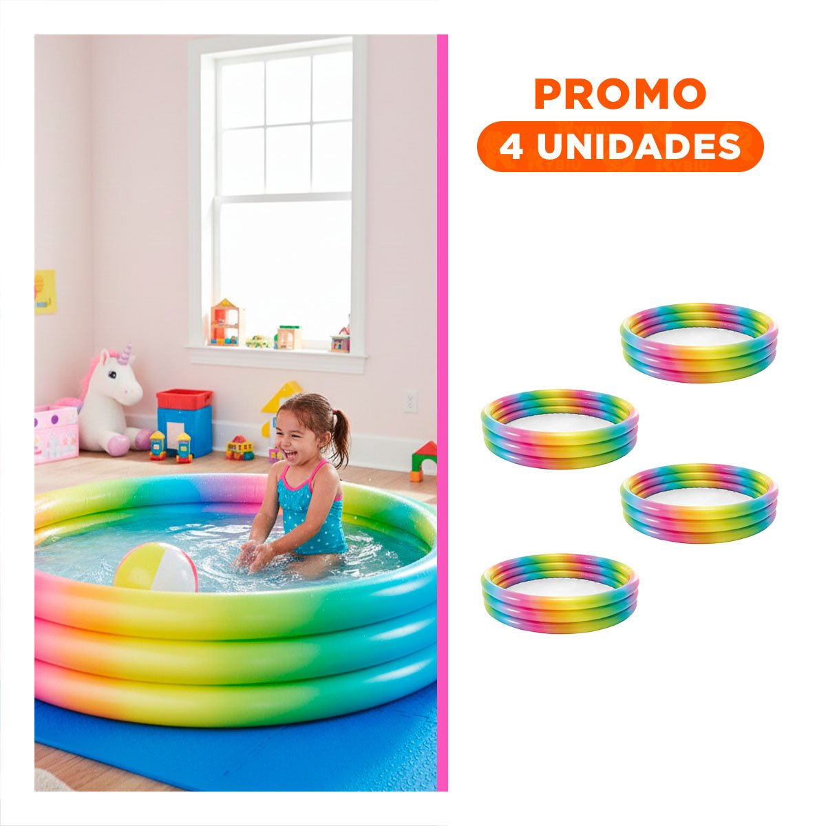 PACK4 CENTRO DE COLORES 147 X 33 CM INFLABLE PARA DIVERSION EN CASA Y+REGALO STICKER - 1