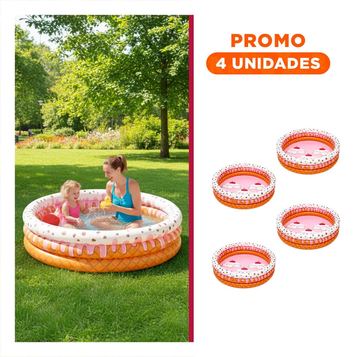 PACK4 RECREATIVA INFLABLE CON IMAGEN HELADO PARA PATIO Y JARDIN FAMILIAR Y+REGALO STICKER - 1