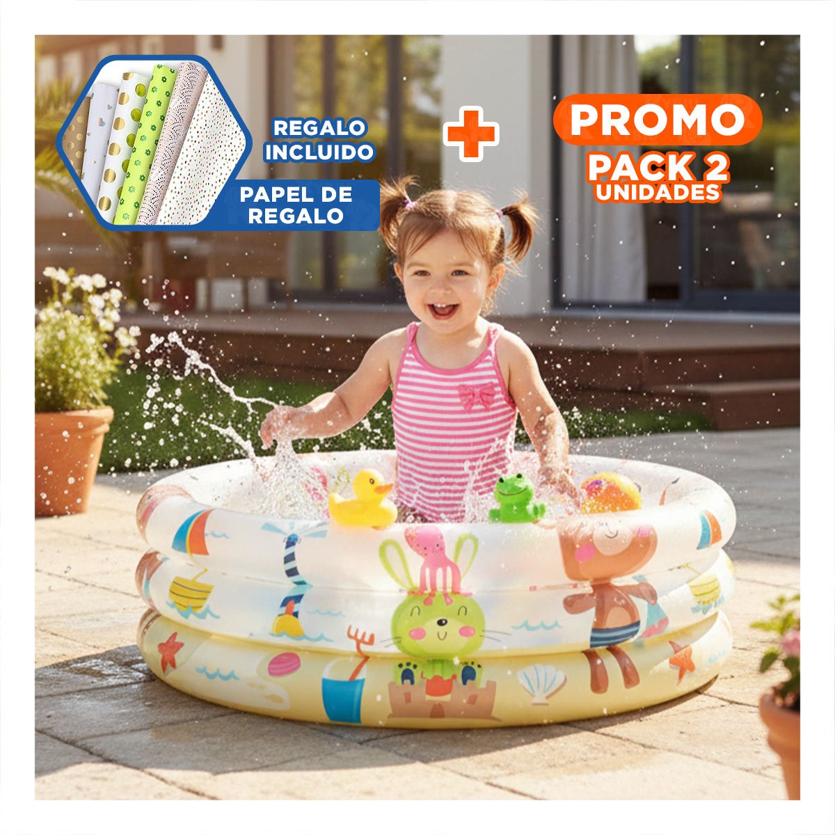 PACK2 CENTRO DE VERANO INFLABLE CON OSITOS PARA HOGAR Y+PAPEL REGALO - 1