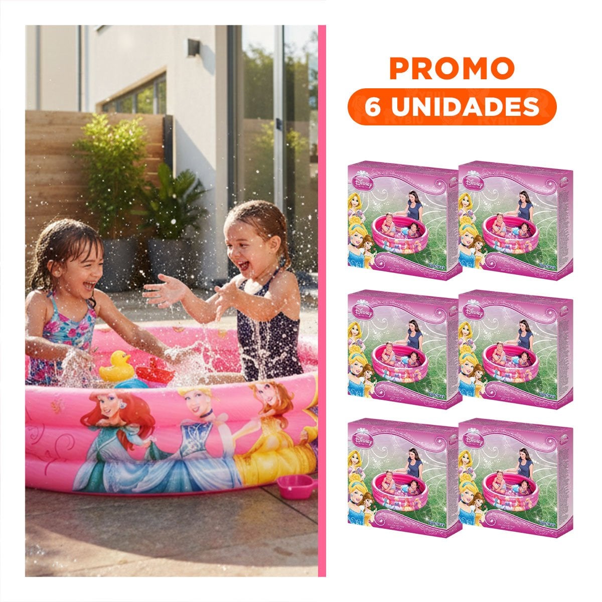 PACK6 PILETA PRINCESA INFLABLE PARA HOGAR Y PATIO CON DIVERSION Y USO FAMILIAR - 1