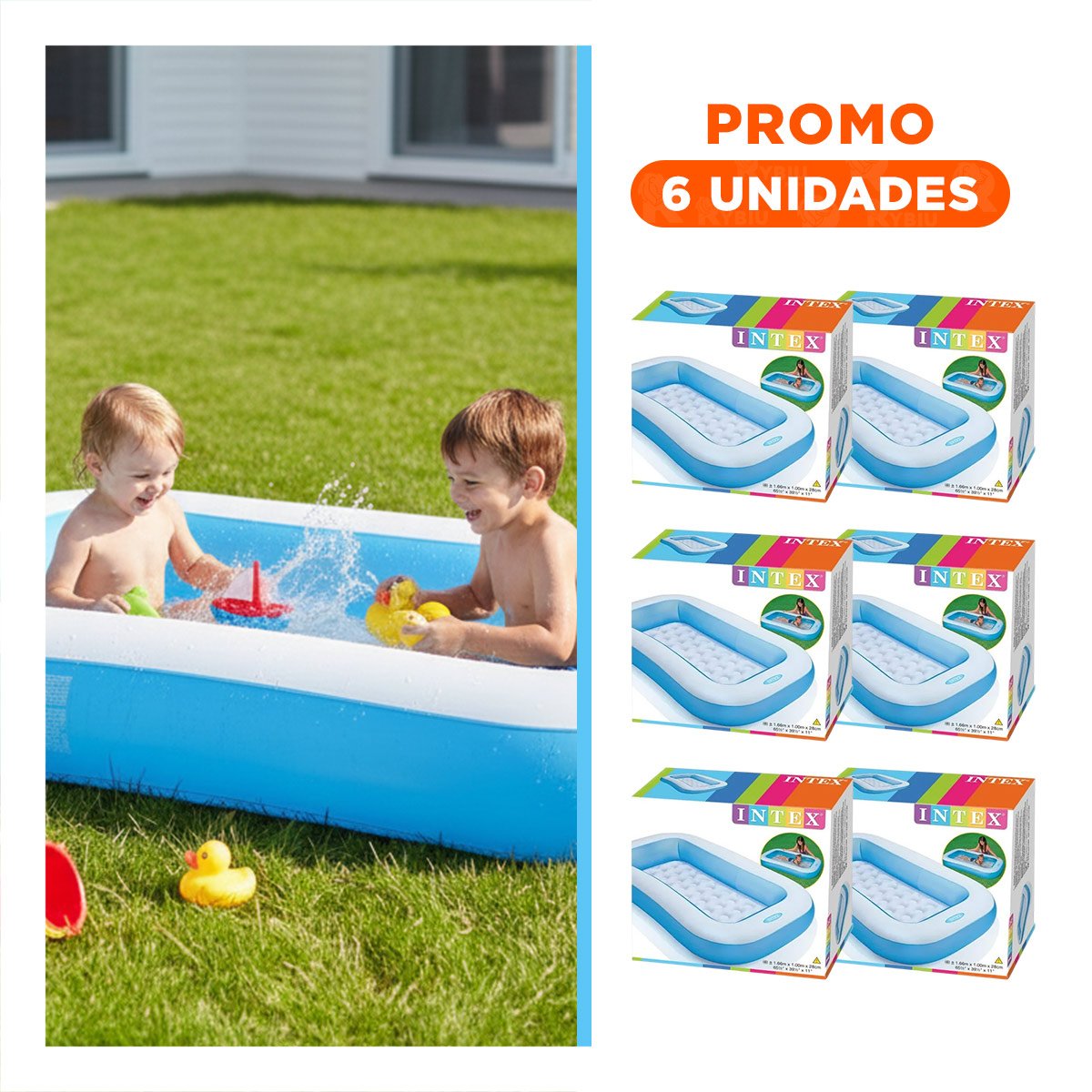 PACK6 ESTRUCTURA ACUATICA RECTANGULAR AMPLIA 168X100X28 CM HOGAR PLUS - 1