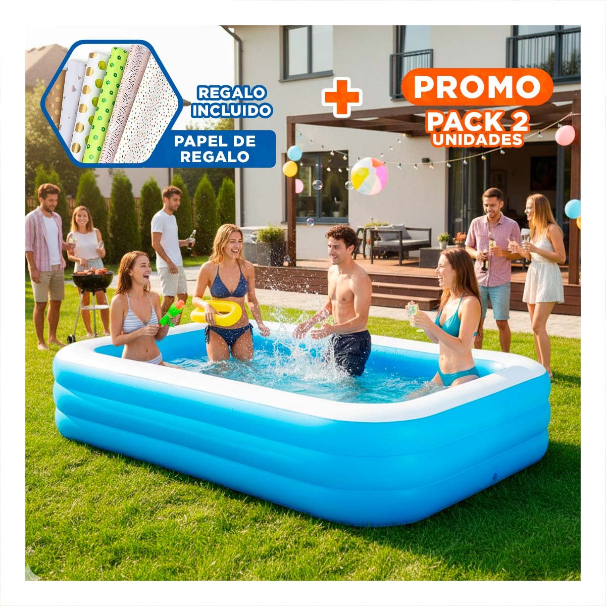 PACK2 AREA DE AGUA INFLABLE FAMILIAR PARA JARDIN Y HOGAR CON ESPACIO AMPLIO Y+PAPEL REGALO - 1
