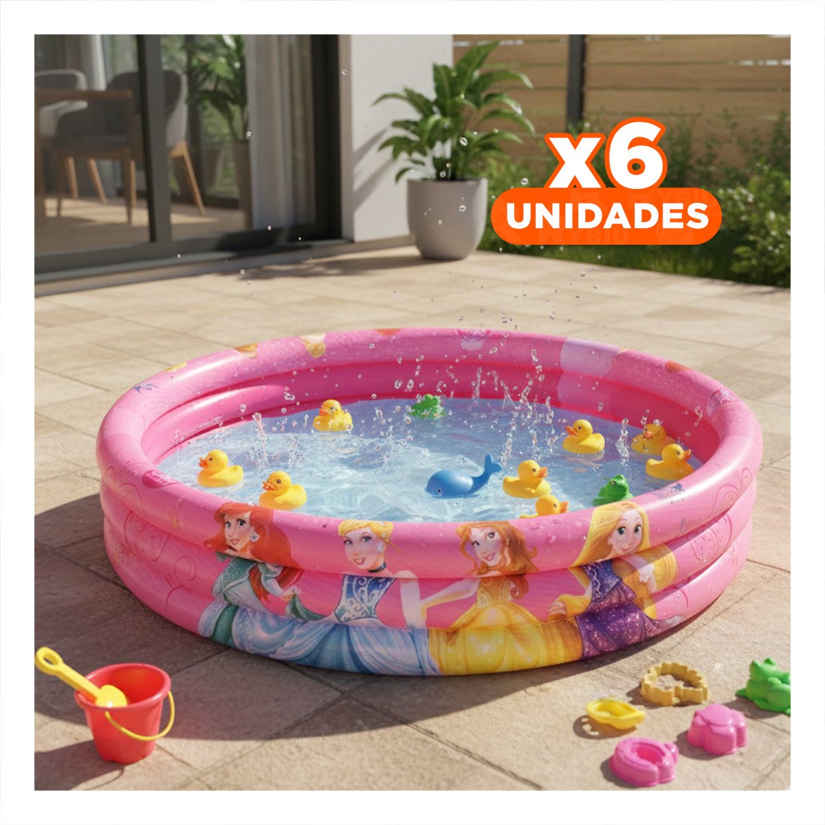 PACK6 ESTANQUE PRINCESA INFLABLE PARA HOGAR Y PATIO CON JUEGO Y DIVERSION Y+REGALO STICKER - 1