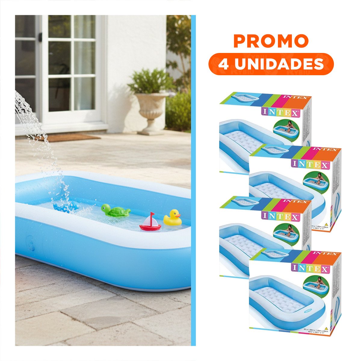 PACK4 ESTRUCTURA ACUATICA RECTANGULAR 168X100X28 CM PARA EXTERIOR PLUS Y+REGALO STICKER - 1