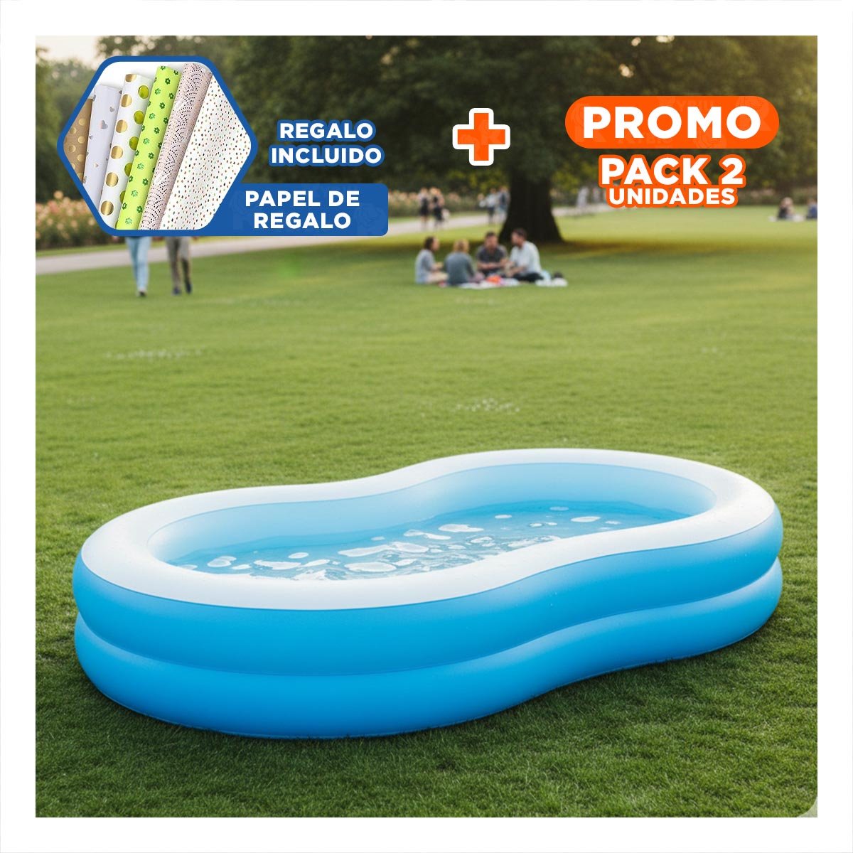 PACK2 ALBERCA PARA FAMILIA INFLABLE DE HOGAR Y JARDIN CON AREA GENEROSA Y+PAPEL REGALO - 1