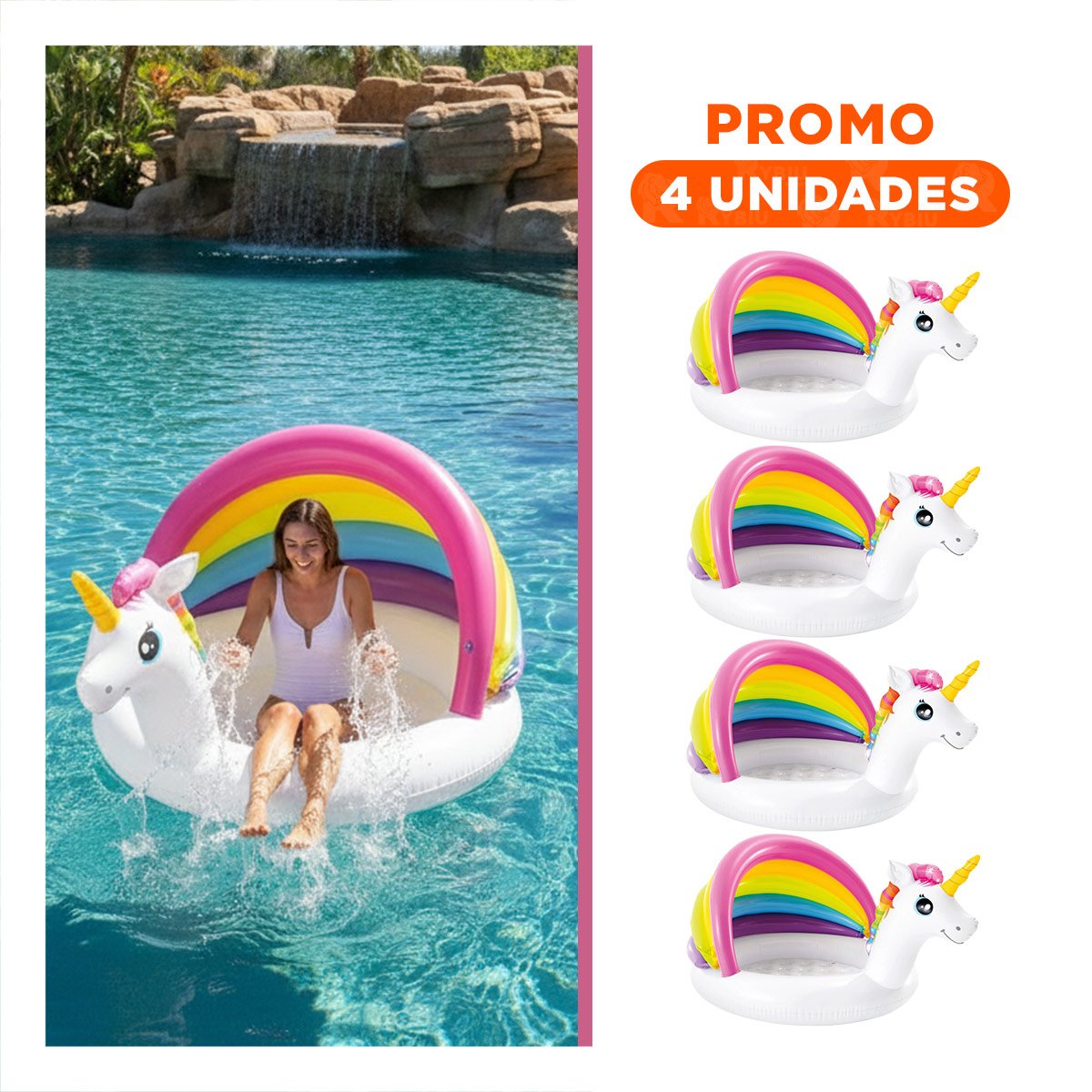 PACK4 CENTRO DE AGUA BEBE UNICORNIO 1,27 X 1,02 X 69 CM INFLABLE PARA VERANO Y+REGALO STICKER - 1