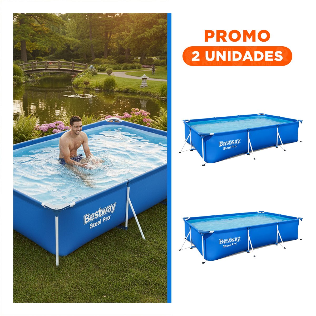 PACK2 TANQUE RECREATIVO RECTANGULAR 300X201X66 CM PARA PATIO EXTERIOR EN FAMILIA - 1