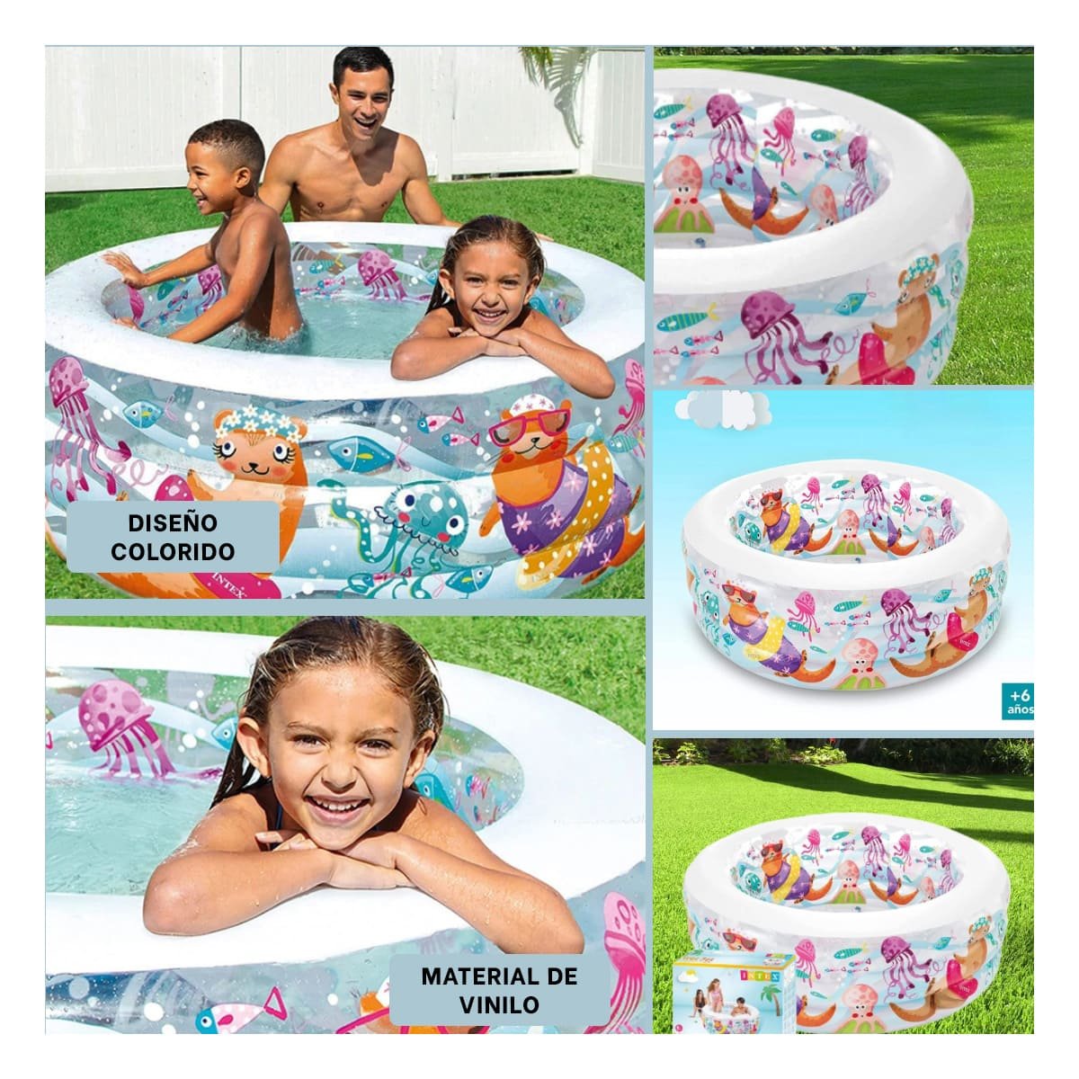 PACK2 PISCINA INFANTIL TEMATICA AMIGOS DEL MAR 163 X 107 X 46 CM PARA PATIO Y+PAPEL REGALO - 3