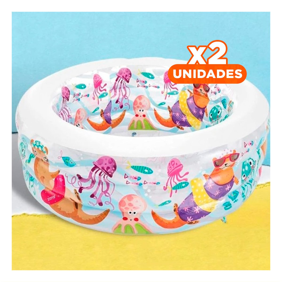 PACK2 PISCINA DE AGUA FAMILIAR AMIGOS DEL MAR 163 X 107 X 46 CM PARA CASA Y+REGALO STICKER - 1