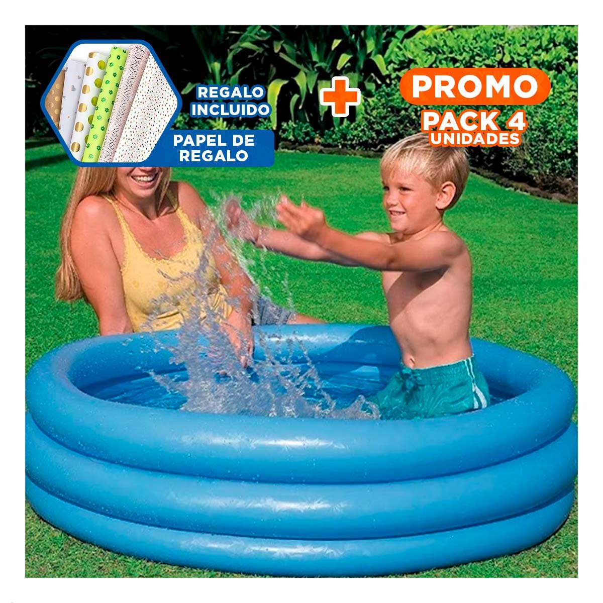 PACK4 CENTRO ACUATICO AZUL CRISTAL INFANTIL 114 X 25 CM PARA VERANO EN HOGAR Y+PAPEL REGALO - 1