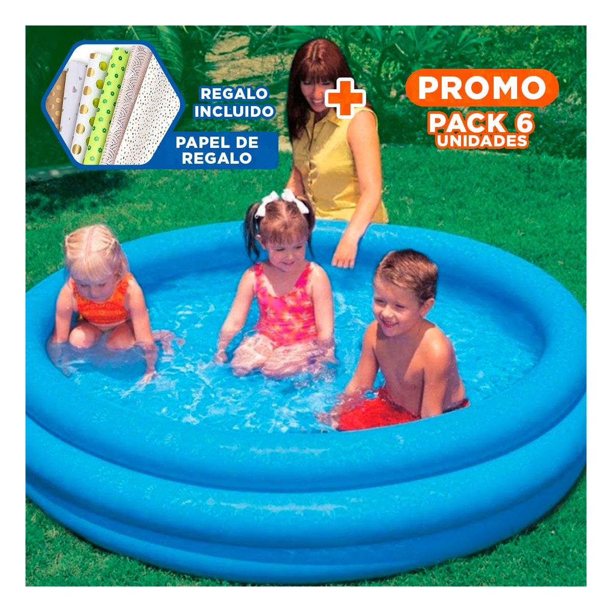 PACK6 AREA ACUATICA AZUL CRISTAL INFANTIL 114 X 25 CM PARA HOGAR Y EXTERIORES Y+PAPEL REGALO - 1
