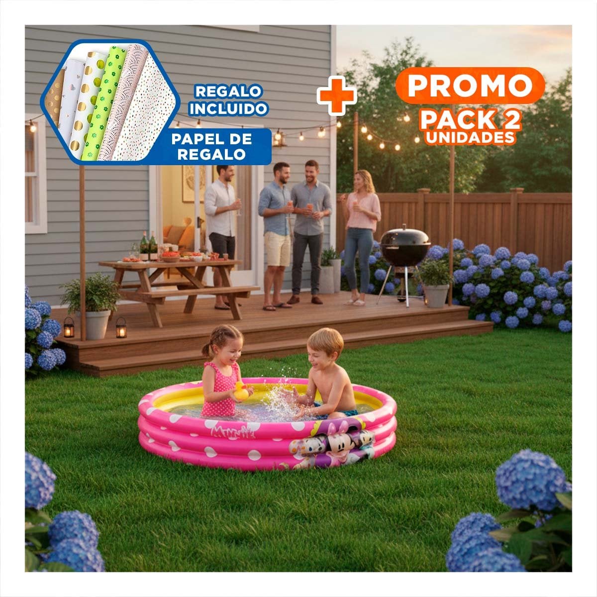 PACK2 TINA INFLABLE DE USO INFANTIL PARA JUEGO ACUATICO EN CASA Y+PAPEL REGALO - 1