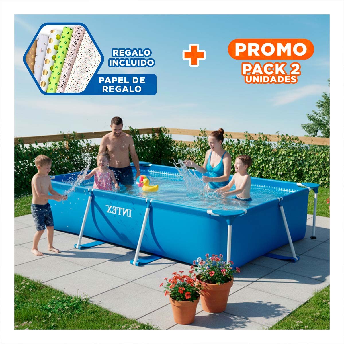 PACK2 TANQUE RECREATIVO RECTANGULAR PARANTE AMPLIO 300X200X75CM EXTERIOR Y+PAPEL REGALO - 1
