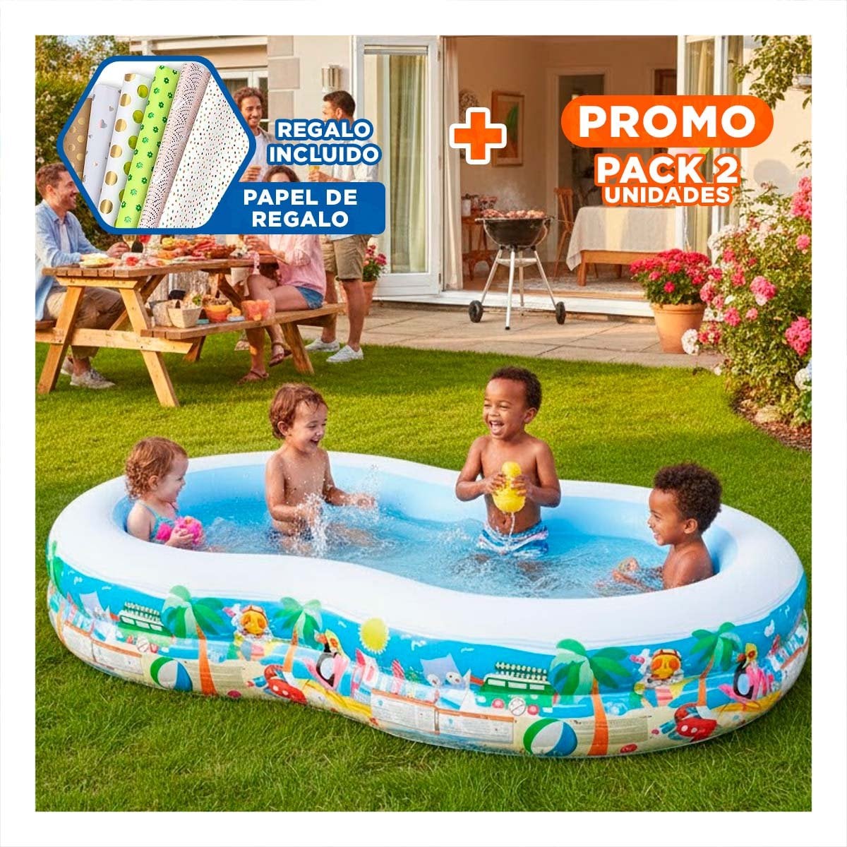 PACK2 ESTACION INFLABLE FAMILIAR PARA HOGAR Y JARDIN CON AREA AMPLIA PARA VERANO Y+PAPEL REGALO - 1