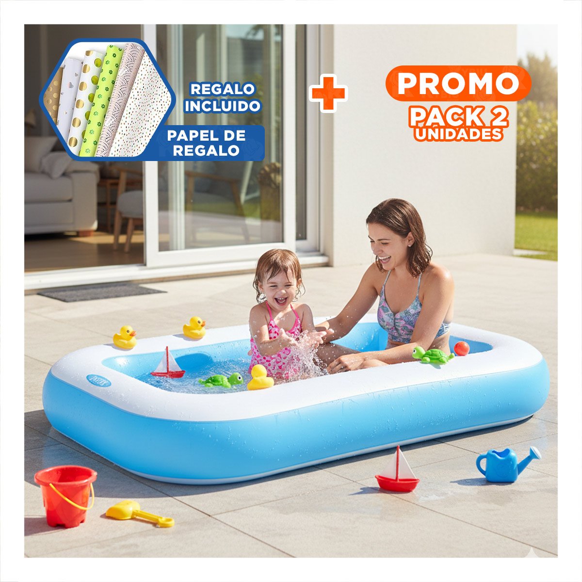 PACK2 TANQUE RECREATIVO RECTANGULAR AMPLIO 168X100X28 CM EXTERIOR PLUS Y+PAPEL REGALO - 1