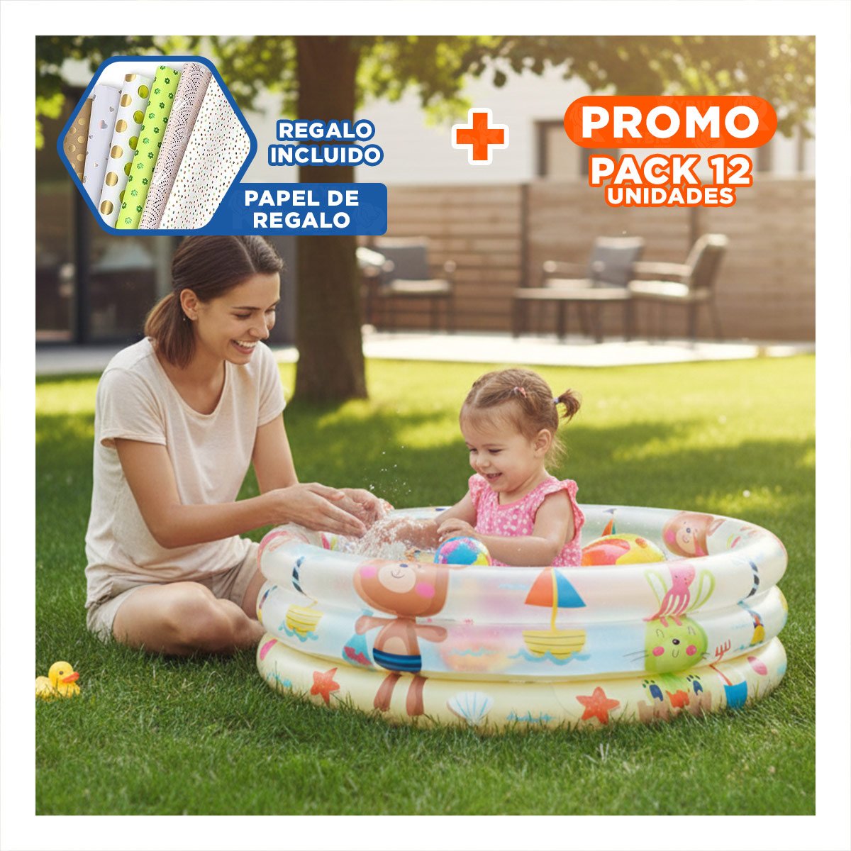 PACK12 AREA FAMILIAR INFLABLE CON OSITOS PARA VERANO Y+PAPEL REGALO - 1
