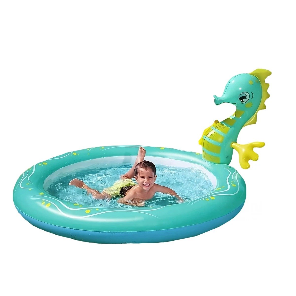 PACK4 PILETA INFLABLE CABALLITO DE MAR PARA HOGAR Y CASA CON ESTILO MARINO Y+PAPEL REGALO - 3