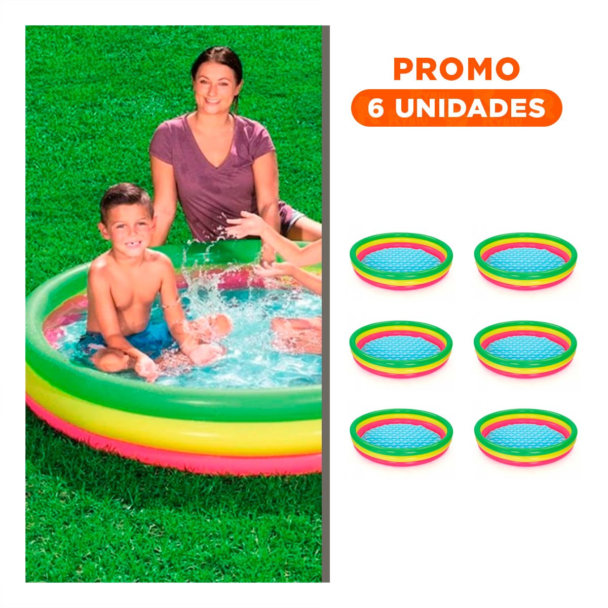 PACK6 PILETA FAMILIAR INFANTIL ARCOIRIS 1.02 X 25 CM PARA JUEGOS AL AIRE LIBRE - 1