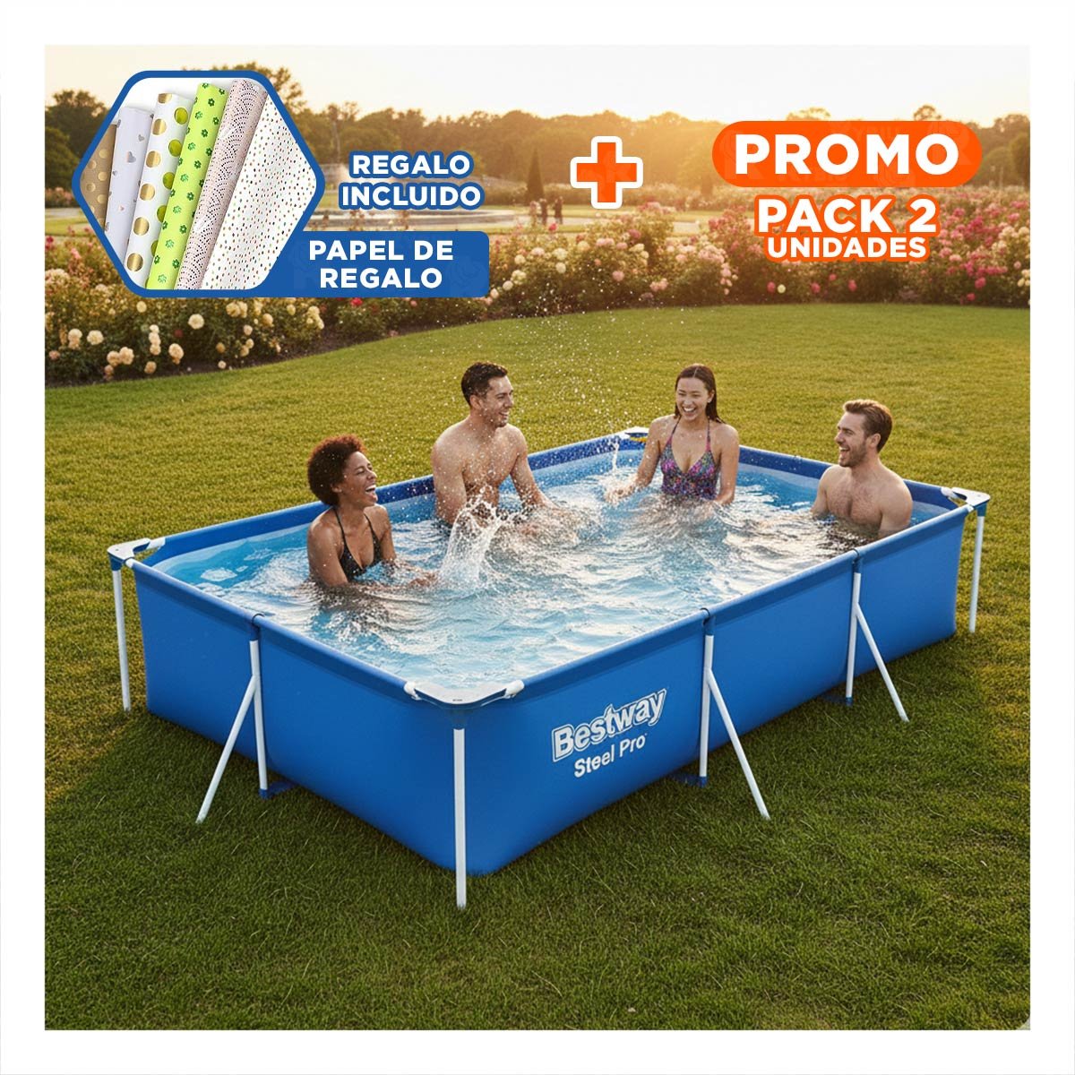 PACK2 TANQUE RECREATIVO RECTANGULAR AMPLIO 300X201X66 CM EXTERIOR Y+PAPEL REGALO - 1