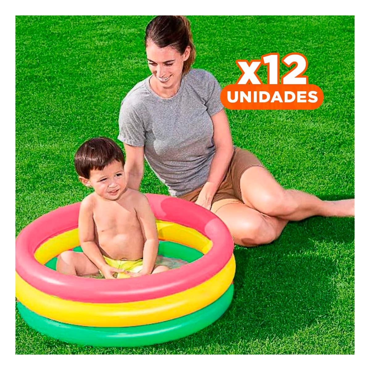 PACK12 ALBERCA REDONDA ARCOIRIS 61 X 22 CM PARA CENTRO DE AGUA INFANTIL - 1