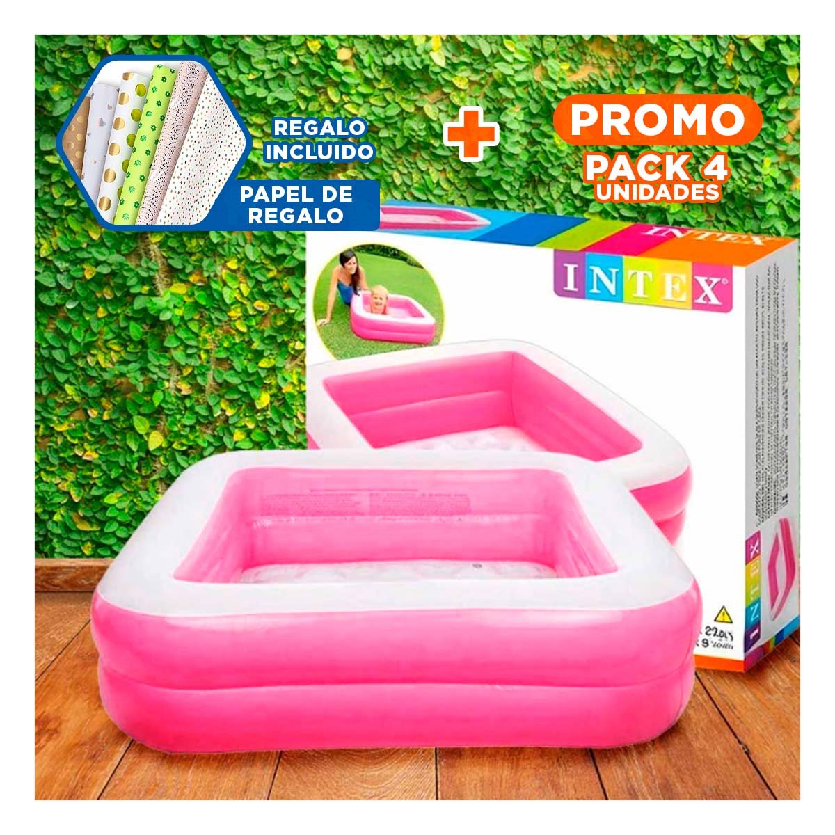 PACK4 CHAPOTEADERO CUADRADO ACOLCHADO 85X85X23CM ROSADO PARA HOGAR Y+PAPEL REGALO - 1